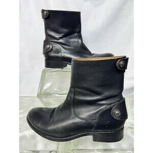 Frye Women's Melissa Short Boot Size 6M Black Leather Strap Button Biker Moto
